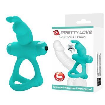 Ерекційне віброкільце з кроликом PRETTY LOVE Passionate Figgy силіконове, бірюзове BI-210321-1 фото