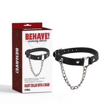 Нашийник з декоративним серцем та сріблястим ланцюжком Chisa BEHAVE! Luxury Fetish чорний 672322 / CN-448867232 фото