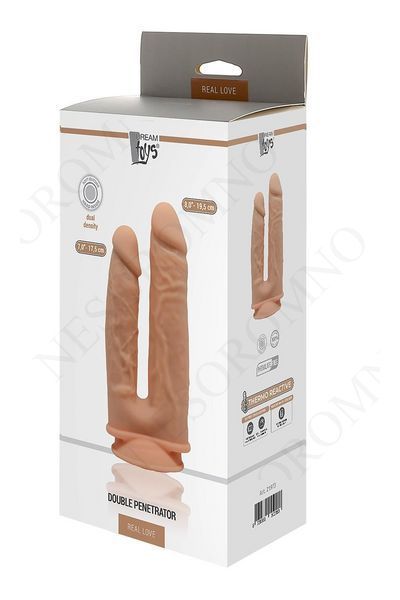 Фалоімітатор подвійний на присосці Dream ToysReal Love, термоактивний, бежевий DT21973 фото