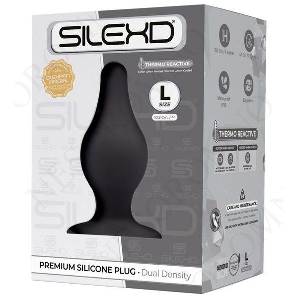 Анальна пробка термореактивна Silexd Plug Model 2 конічної форми, чорна, L SL230894 фото