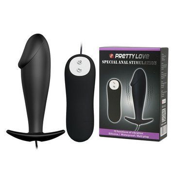Анальна вібропробка Pretty Love з пультом, чорна, 10 х 3 см PL40040 фото