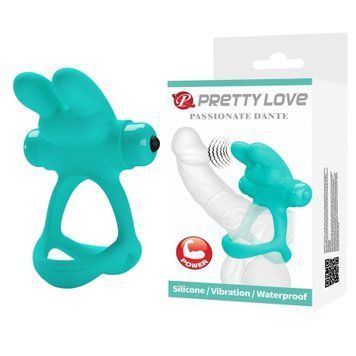 Ерекційне віброкільце з кроликом PRETTY LOVE Passionate Dante силіконове, бірюзове BI-210320-1 фото