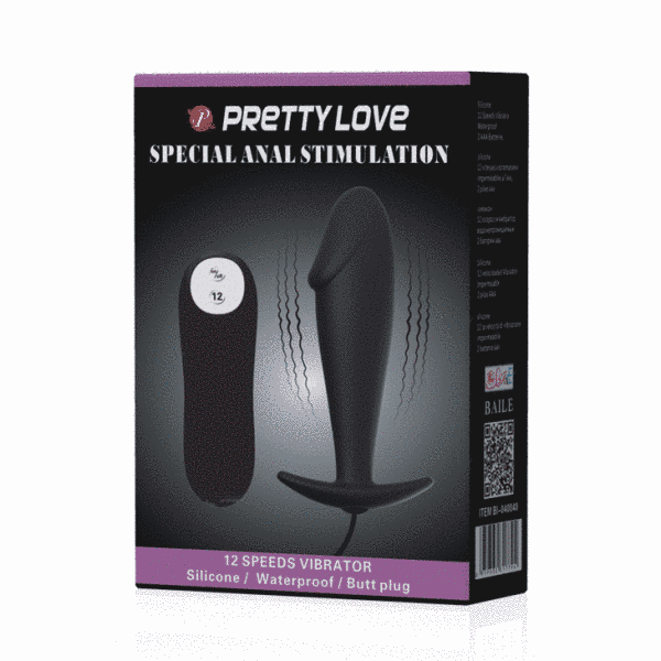 Анальна вібропробка Pretty Love з пультом, чорна, 10 х 3 см PL40040 фото