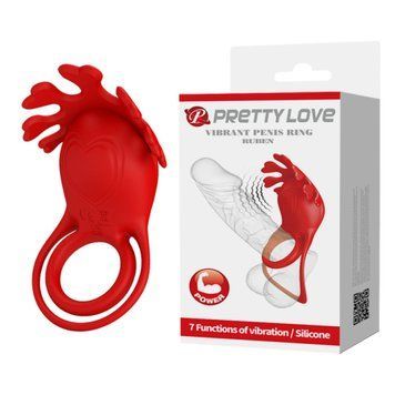 Ерекційне віброкільце PRETTY LOVE Ruben зі стимулятором клітора, червоне BI-210311 фото