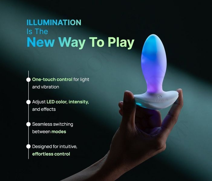 Анальна вібропробка з RGB-підсвічуванням та додатком Illumination The Plug, біла, 10,2 &times; 3,2 см 209002 фото