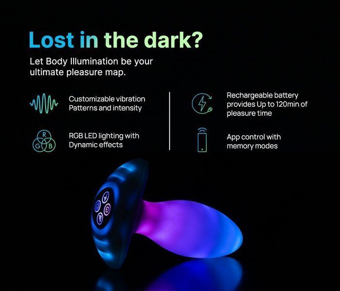 Анальна вібропробка з RGB-підсвічуванням та додатком Illumination The Plug, біла, 10,2 &times; 3,2 см 209002 фото