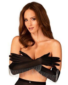 Рукавички чорні Obsessive Milladis зі срібними намистинами, S/M/L 411420 фото