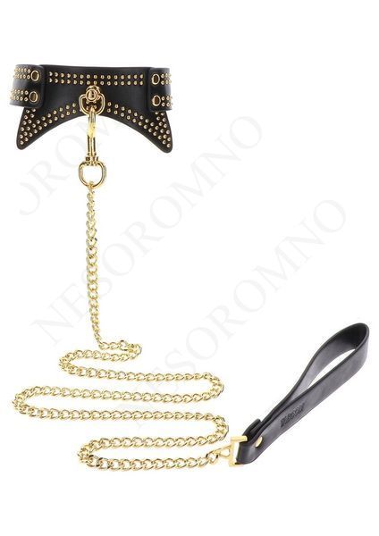 Нашийник із заклепками та повідцем Taboom Vogue Studded Collar and Leash, веганська шкіра, чорний TB17423 фото