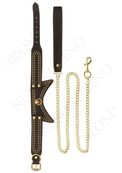 Нашийник із заклепками та повідцем Taboom Vogue Studded Collar and Leash, веганська шкіра, чорний TB17423 фото