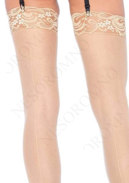 Панчохи з мереживною коронкою One Size Nuna Sheer Thigh High Stockings від Leg Avenue, бежеві 1101 / beige фото