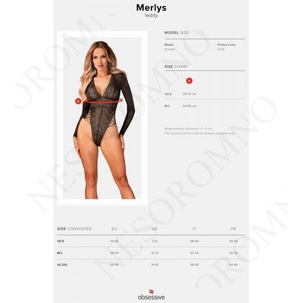 Сексуальне ажурне боді з рукавами Obsessive Merlys XS/S 411603 фото