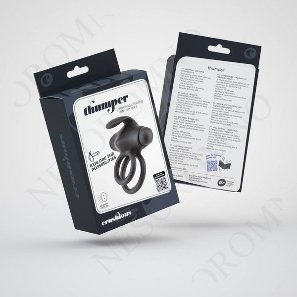 Вібро-ерекційне кільце з дистанційним пультом Crushious Thumper чорне, 8.5 см С24297 фото