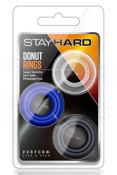 Набір ерекційних кілець Blush STAY HARD Donut чорний, білий, синій BL330568 фото