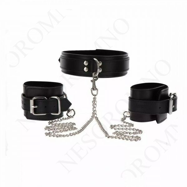 Широкий нашийник з наручниками та ланцюгом Taboom Luxury Bondage Essentials, чорний TB17104 фото