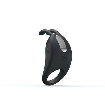 Ерекційне віброкільце Pretty Love Rabbit Vibrator з кліторальною стимуляцією, чорне 210152 фото