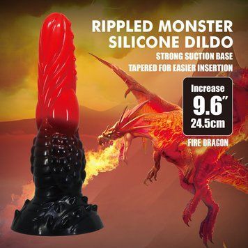Фалоімітатор силіконовий Power Monsters Fire Dragon на присоску, чорно-червоний, 5,5 см &times; 24,5 см BW-008147 фото