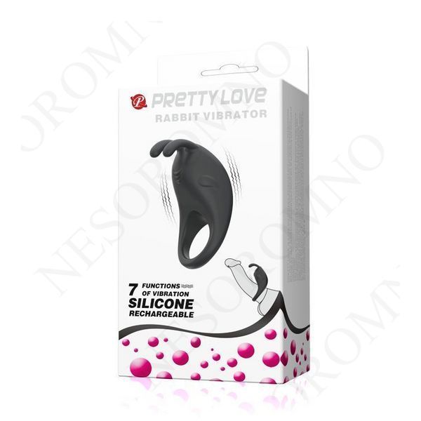 Ерекційне віброкільце Pretty Love Rabbit Vibrator з кліторальною стимуляцією, чорне 210152 фото