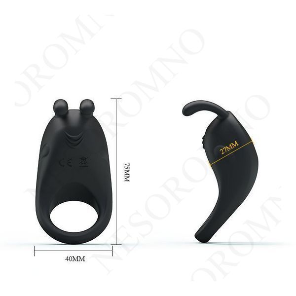Ерекційне віброкільце Pretty Love Rabbit Vibrator з кліторальною стимуляцією, чорне 210152 фото