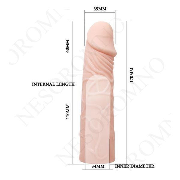 Насадка на пеніс Baile Penis Sleeve, подовжуюча, бежева, 17 &times; 2,5 см BI-026212 фото