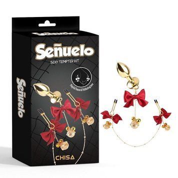 Набір CHISA Senuelo Sexy Tempter Kit анальна пробка та затискачі на соски з бантиками 48795 /CN-732448795 фото