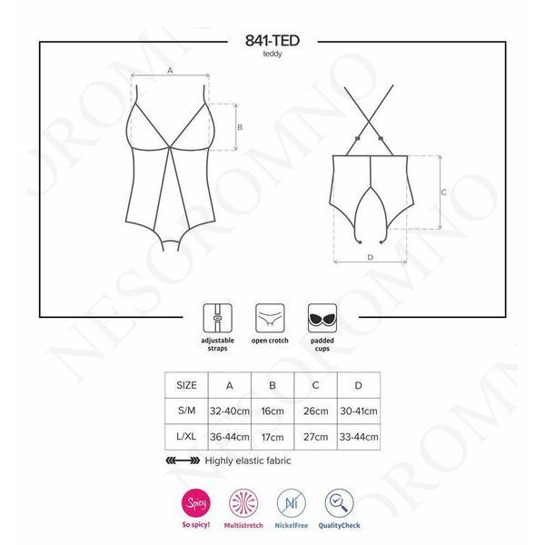 Боді із прозорої сіточки Obsessive 841-TED-1 з відкритим доступом, чорний, S/M  411157 фото