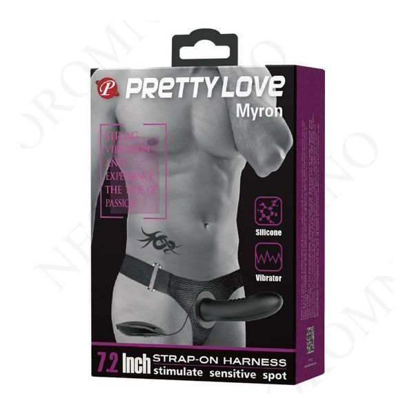 Страпон фаллопротез з вібрацією Pretty Love Myron чорний, 18.5 х 4.8 см PL22056 фото