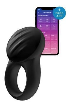 Кільце ерекційне Satisfyer SIGNET RING із підключенням до додатку, чорне T360122 фото