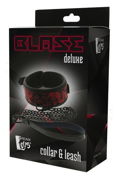 Нашийник з повідцем чорні Dream Toys Blaze Deluxe з червоним візерунком у вигляді вишивки DT21534 фото
