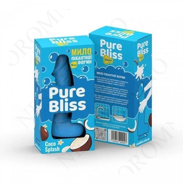 Мило у формі пеніса Pure Bliss Coco Splash з ароматом кокоса, блакитне, 18 см PB415016 фото