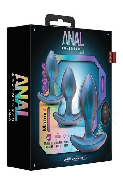 Набір анальних пробок з вібрацією Blush Anal Adventures на пульті керування, блакитні BL70568 фото