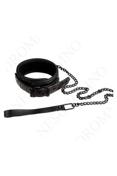Нашийник з повідцем з фіолетовим тисненням Dream toys BLAZE Luxury Fetish на ланцюжку чорного кольору DT21271 фото