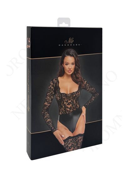 Боді з мереживом, F296 Noir Handmade Psyche з відкритим доступом, з блискавкою, чорне, розмір S  12233/F296. фото