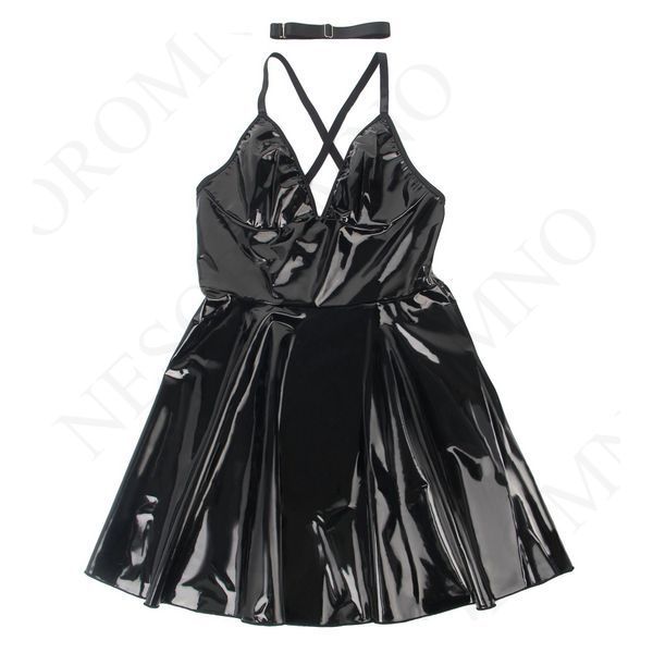 Сукня з чокером, глянсова Star Night Wet Look з імітацією вінілу, чорна, S R82327-1/S фото