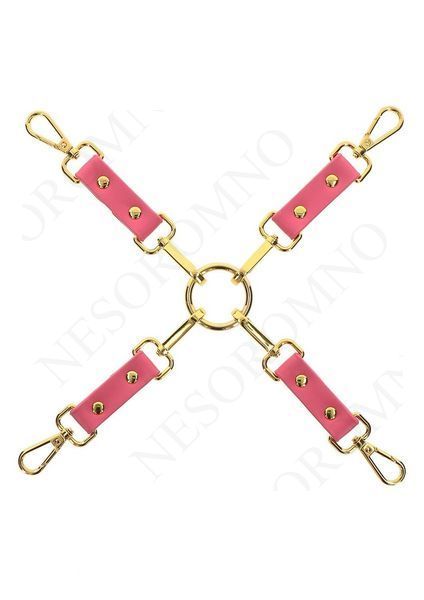 Хрестоподібний фіксатор для бондажу Taboom Malibu Hogtie з карабінами та кільцем, рожевий TB17402 фото