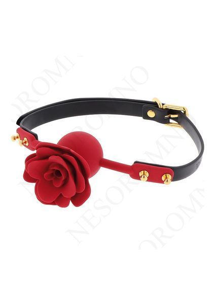Кляп з декоративною трояндою Taboom Wild Roses Ball Gag чорний-червоний TB17444 фото