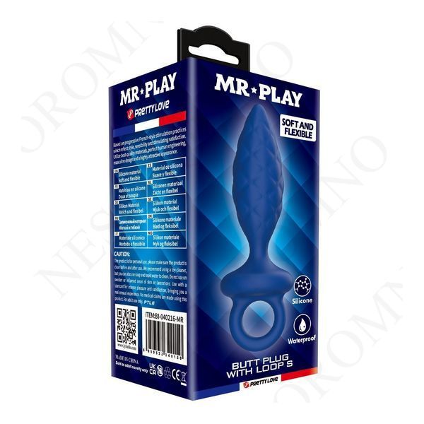 Анальна пробка MR. PLAY Butt Plug with Loop, синя, розмір S, 11,5 &times; 2,7 см BI-040216-MR фото