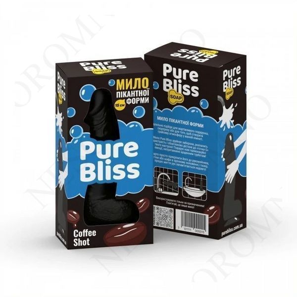 Мило у формі пеніса Pure Bliss Coffee Shot з ароматом кави, чорне, 15 см PB414996 фото