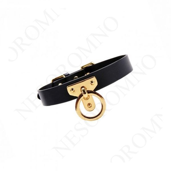 Нашийник-чокер з кільцем, італійська шкіра Leather Cosplay Choker UPKO, розмір L 62909 фото