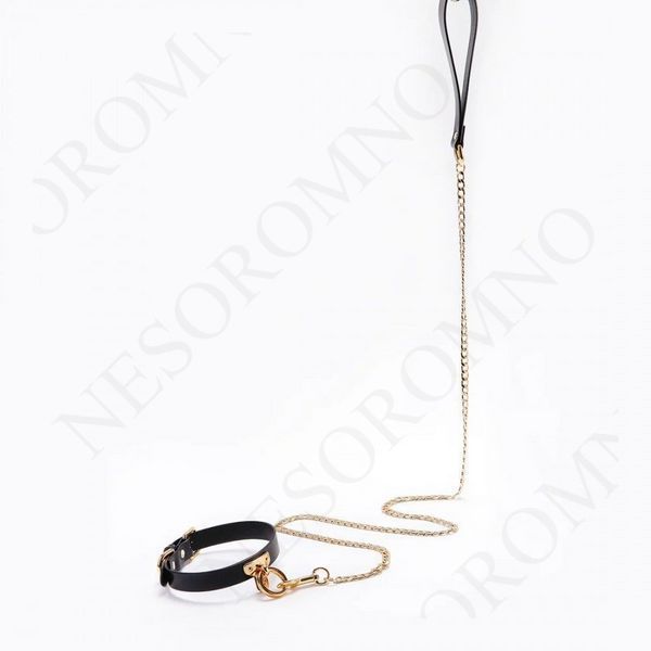 Нашийник-чокер з кільцем, італійська шкіра Leather Cosplay Choker UPKO, розмір L 62909 фото